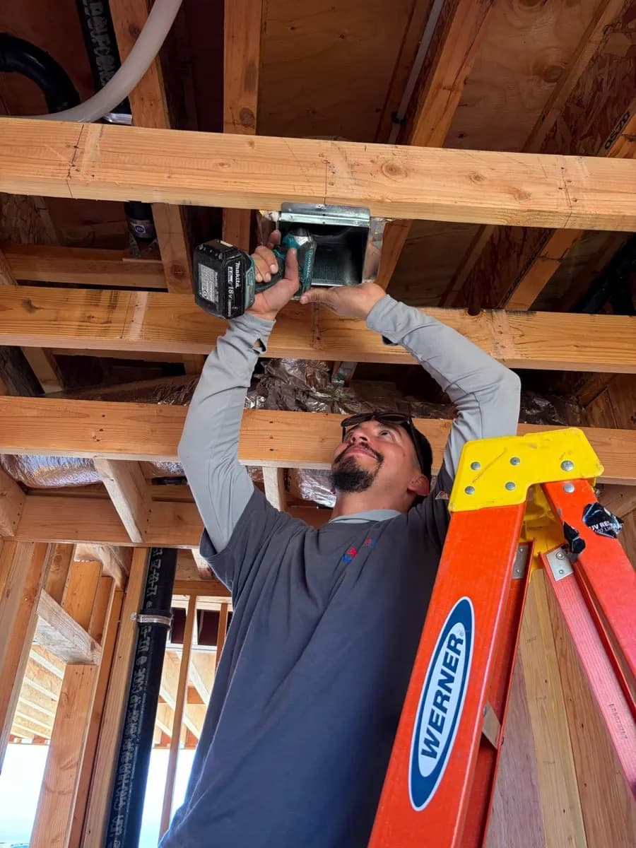 Ductwork and duct installation completed by Season Control HVAC in a residential ceiling space