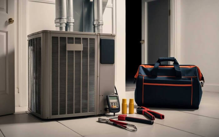 HVAC unit at night, representing 24/7 emergency furnace repair service in Canoga Park, CA.