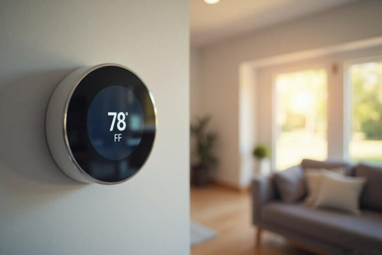 Smart thermostat set to 78°F in summer for energy efficiency