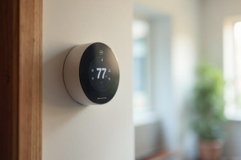 Smart thermostat used to control the heating system and improve energy efficiency installed by Season Control HVAC